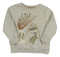 Šedá melírovaná mikina s dinosaurem George