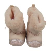 Světlerůžové semišové válenky s mašlí vel. 16