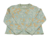 Světlezelený crop oversize svetr s kytičkami Zara