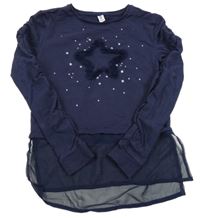 Tmavomodrá mikinová tunika s hvězdičkami a šifonovým volánem Yigga 