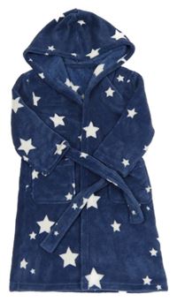 Tmavomodrý chlupatý župan s hvězdami a kapucí Mothercare