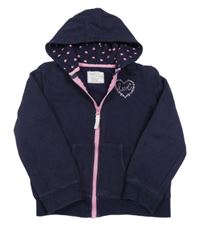 Tmavomodrá propínací mikina s nápisem a kapucí Yd. 