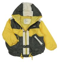 Žluto-šedá šusťáková jarní bunda s kapucí 