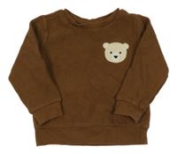 Hnědá žebrovaná mikina s medvídkem Mini Threads