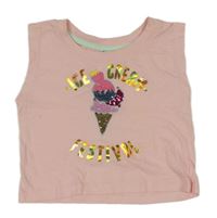 Světlerůžový crop top se zmrzlinou z flitrů Kiki&Koko