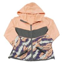 Broskvovo-barevná propínací sportovní mikina s kapucí 