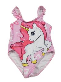 Světlerůžové jednodílné plavky s jednorožcem Shein