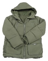 Khaki šusťáková prošívaná zimní bunda s kapucí Dunnes