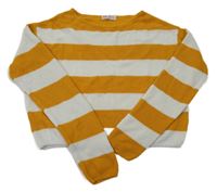 Okrovo-bílý pruhovaný crop oversize svetr H&M