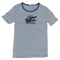 Bílo-námořnicky modré pruhované tričko s letadlem zn. alive