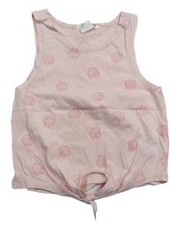 Světlerůžový crop top s mušličkami a uzlem H&M