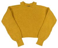 Hořčicový žebrovaný oversize crop svetr s volnými rameny New Look