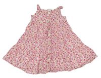 Bílo-růžovo-oranžové květované plátěné propínací šaty zn. H&M