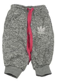 Šedo-bílo-černé melírované pletené teplé tepláky Adidas