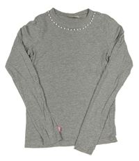 Šedé melírované triko s korálky FEEL