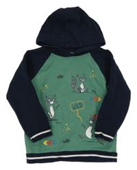 Tmavozeleno/tmavomodrá mikina s mývaly a kapucí S. Oliver