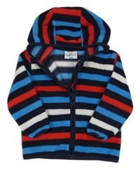 Tmavomodro-modro-bílo-červená pruhovaná fleecová propínací mikina s kapucí Topomini