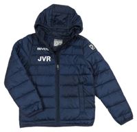 Tmavomodrá prošívaná šusťáková pod/zimní bunda s logem a kapucí GIVOVA