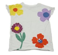 Bílé tričko s kytičkami a flitry a volánky Tu