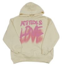 Smetanová mikina s růžovými graffiti nápisy a kapucí ZARA