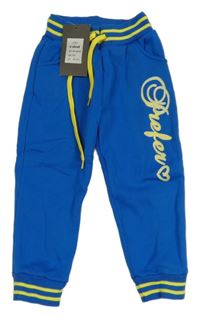 Nové - modré tepláky s nápisem a pruhy 