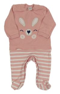 Růžovo-bílý overal se zajíčkem a pruhy Topomini