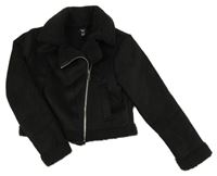 Černý semišový zateplený crop křivák s huňatým límečkem New Look