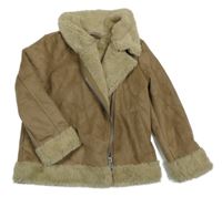 Hnědý semišový zateplený křivák s kožešinou Next