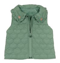 Olivová šusťáková zateplená vesta s prošívanými srdíčky a límečkem St. Bernard