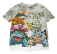 Šedo-bílé batikované tričko s pokémony
