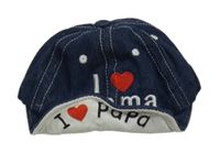 Tmavomodrá riflová kšiltovka s nápisem a srdíčkem