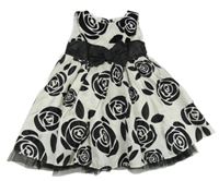 Bílo-černé slavnostní šaty s růžemi a mašlí 