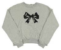 Šedá melírovaná crop mikina s mašlí H&M