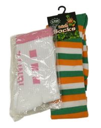 Nové - 2Set - Bílo/růžové ponožky + zeleno/bílo-oranžové pruhované nadkolenky