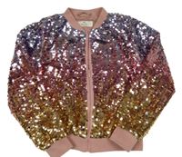 Starorůžovo-stříbrno-zlatý tylový flitrový jarní bomber H&M