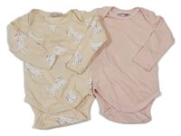 2x - Body - Světlebéžové s kočičkami, světlerůžové Ergee