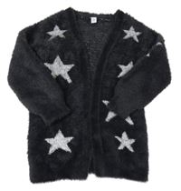 Černý chlupatý svetrový cardigan s hvězdičkami Tu