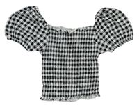Černo-bílé žabičkové kostkované crop tričko New Look