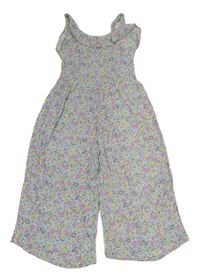 Světlemodrý květovaný lehký culottes overal s volánem Primark