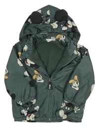 Khaki šusťáková lehce zateplená bunda s Mickeym s přáteli a kapucí H&M