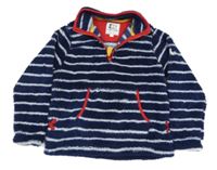 Tmavomodro-bílá pruhovaná chlupatá mikina