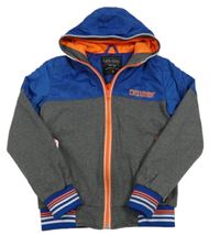 Tmavošedo-modrá teplákovo/šusťáková podšitá bunda s kapucí Cars Jeans