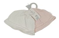 Nové - 2x bavlněná čepice - světlerůžová pruhovaná + bílá puntíkatá F&F