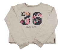 Růžovo-šedá melírovaná crop mikina s číslem s květy H&M