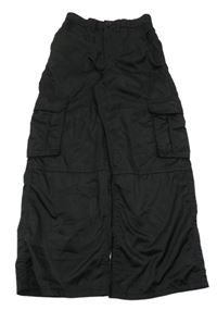 Černé saténové wide leg cargo kalhoty H&M