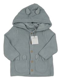 Nové - Modrošedý propínací svetr s kapucí s oušky Tu