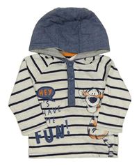 Bílo-tmavomodré pruhované triko s Tygrem a kapucí George