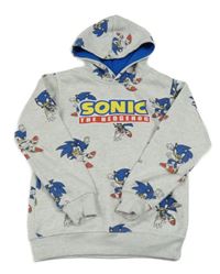 Světlešedá melírovaná mikina se Sonicem a kapucí