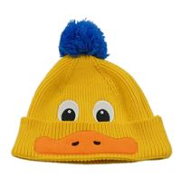 Hořčicová pletená čepice s bambulí - kachna