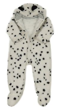 Bílá puntíkatá chlupatá podšitá kombinéza s kapucí s oušky Mothercare